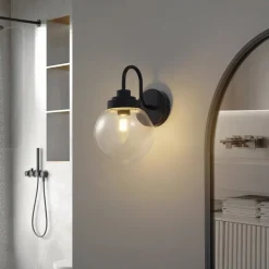 Lucande vegglampe Badolo, svart, glass, 25 cm høy, IP44