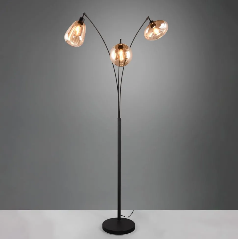 Lumina gulvlampe, 3-lys, svart/amber, glass