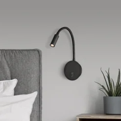 Lyon LED-leselampe, fleksibel arm, bryter, svart