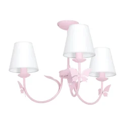 Lysekrone Alice, rosa, tre hvite stoffskjermer