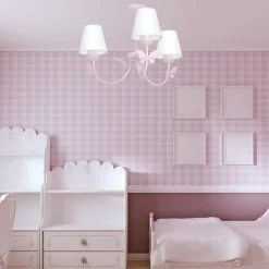 Lysekrone Alice, rosa, tre hvite stoffskjermer