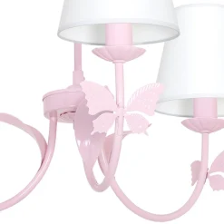 Lysekrone Alice, rosa, tre hvite stoffskjermer