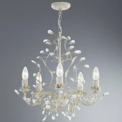 Lysekrone Almandite, fem lys, krem-gull