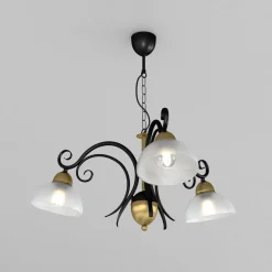 Lysekrone Flora, 3 glasskjerm, svart/messing