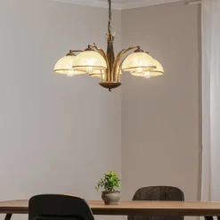 Lysekrone Korfu, 5 lyskilder, Ø 68 cm, gullfarget antikk