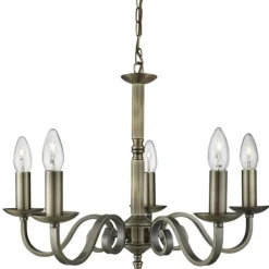 Lysekrone Richmond messing antikk, fem lys