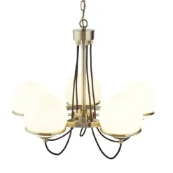 Lysekrone Sphere messing med 5 glasskuler