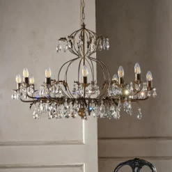 Lysekrone Teresa, 12 lyskilder, bronsefarget, krystall