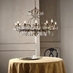 Lysekrone Teresa, 12 lyskilder, bronsefarget, krystall