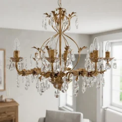 Lysekrone Teresa, bronse, krystall, Ø 70 cm, 8 lys