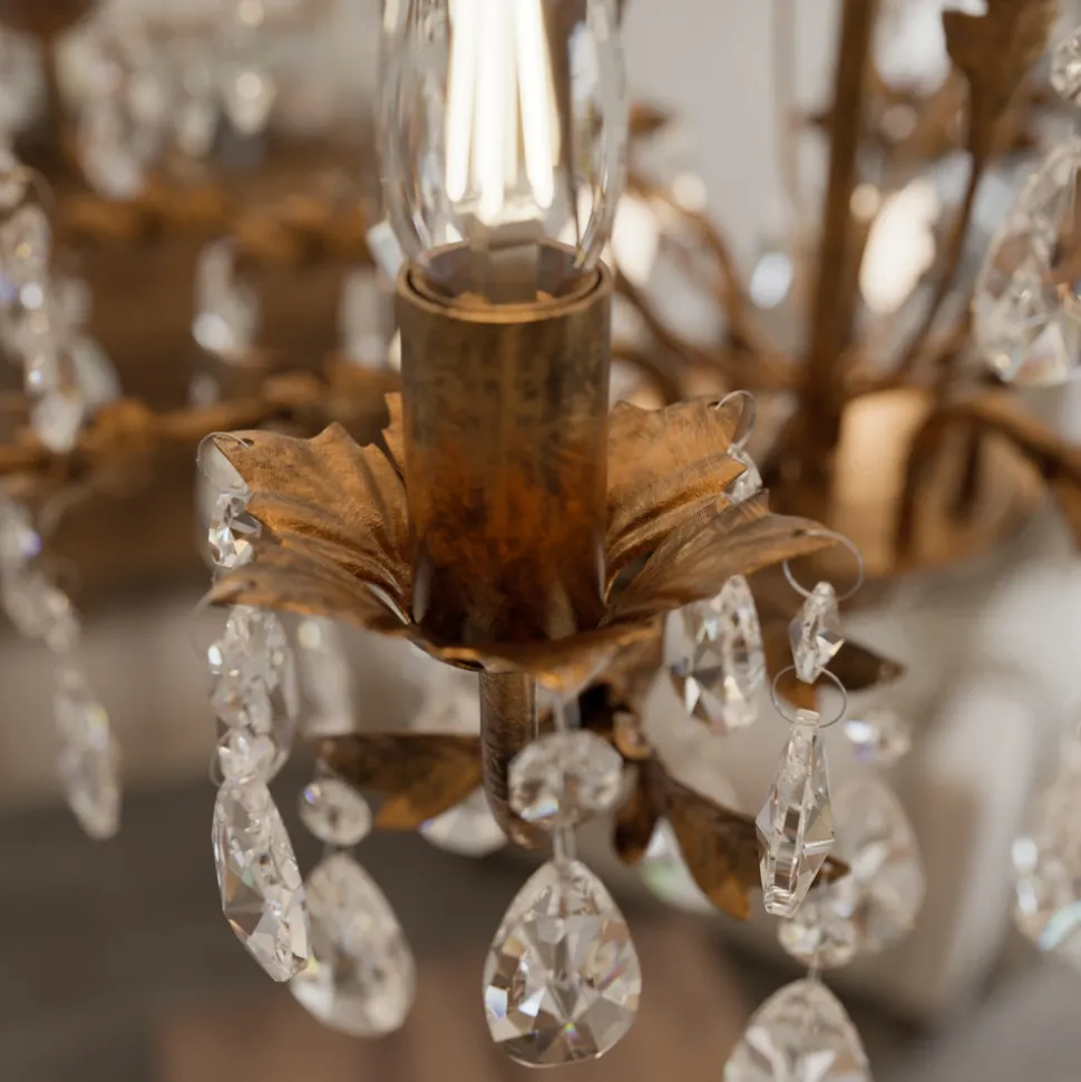 Lysekrone Teresa, bronse, krystall, Ø 70 cm, 8 lys