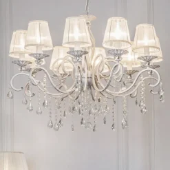 Maytoni Grace lysekrone, hvit, 10 lyskilder, organza