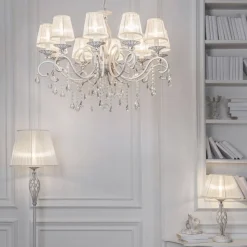 Maytoni Grace lysekrone, hvit, 10 lyskilder, organza