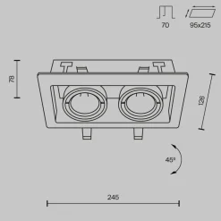 Maytoni innfellingslampe i metall, svart, 25 x 13 cm, 2 lyskilder