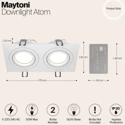 Maytoni innfellingslampe Atom, hvit, 2 lyskilder, 17,5 x 9,2 cm