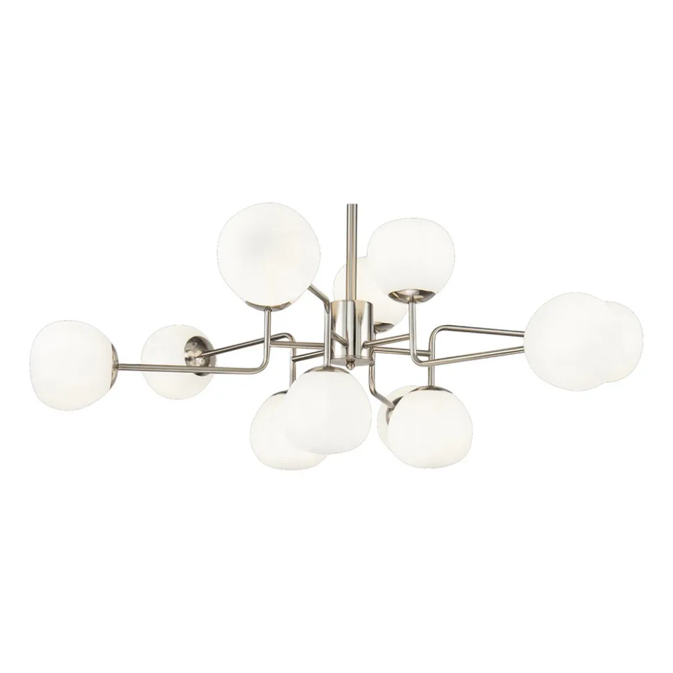 Maytoni lysekrone Erich, 12 lyskilder i nikkelfarget glass/metall.
