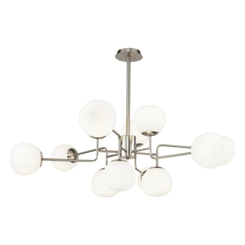 Maytoni lysekrone Erich, 12 lyskilder i nikkelfarget glass/metall.