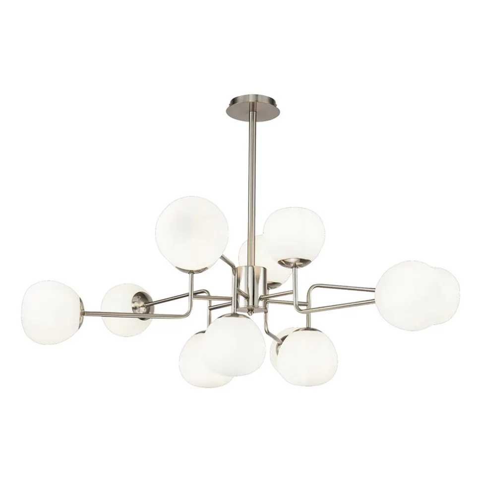 Maytoni lysekrone Erich, 12 lyskilder i nikkelfarget glass/metall.