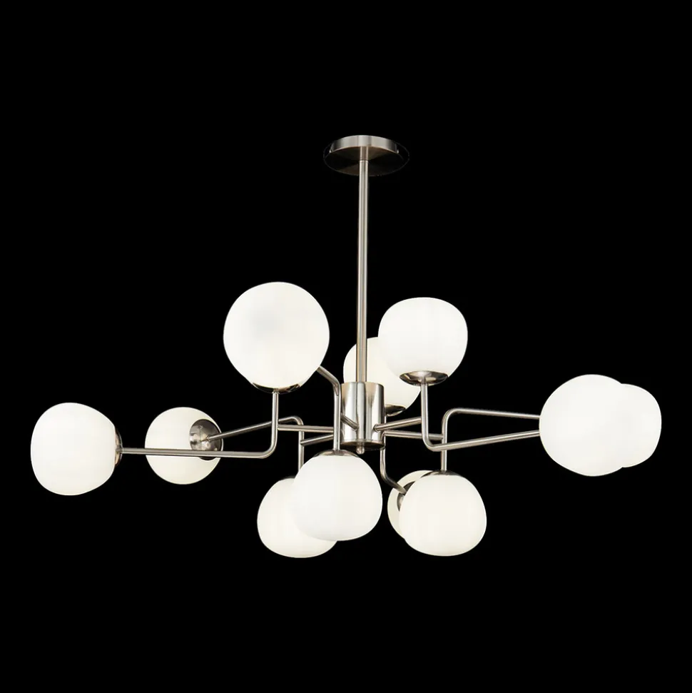 Maytoni lysekrone Erich, 12 lyskilder i nikkelfarget glass/metall.
