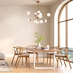 Maytoni lysekrone Erich, messing roséglass/metall, 12 lyskilder.