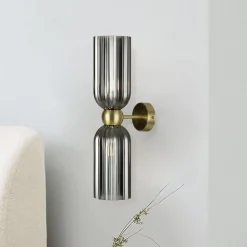 Maytoni vegglampe Antic, 2 lyskilder, gull/grå, glass