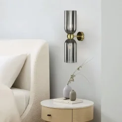 Maytoni vegglampe Antic, 2 lyskilder, gull/grå, glass