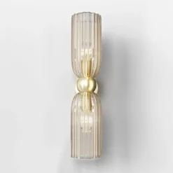 Maytoni vegglampe Antic, 2 lyskilder, gull/amber, glass