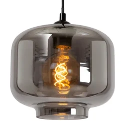 Medine pendellampe, røykgrå, Ø 46 cm, glass, 3 lyskilder