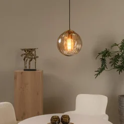 Monsaraz pendellampe, Ø 25 cm, ravfarget Glass, 1 lyskilde