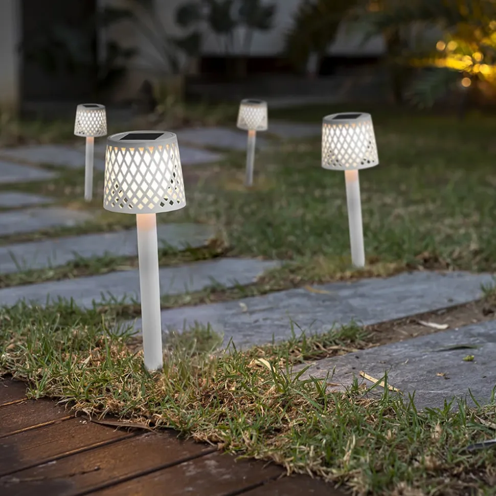 Newgarden LED-solcellelampe Gretita, hvit, jordspyd, sett med 4 stk