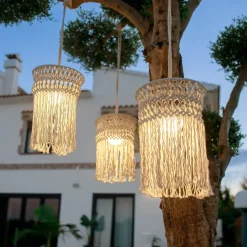 Newgarden oppladbar hengelampe Mykonos, hvit, bomull