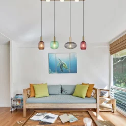 Normy pendellampe, lengde 115 cm, farget, glass, 4 lyskilder.