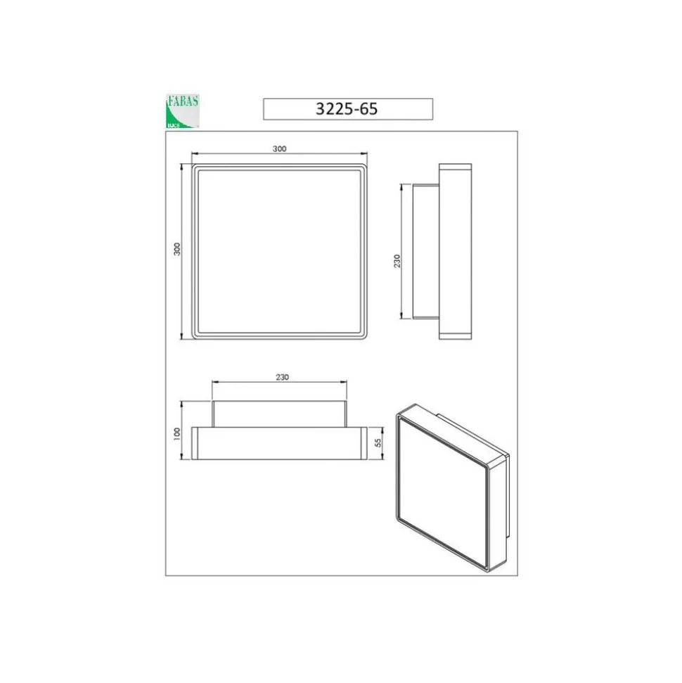 Oban vegglampe, 30 cm x 30 cm, sensor, 2 x E27, hvit, IP65