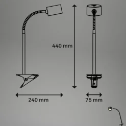 Oppladbar klemmelampe Tari, svart, CCT, berøringsdimmer, USB