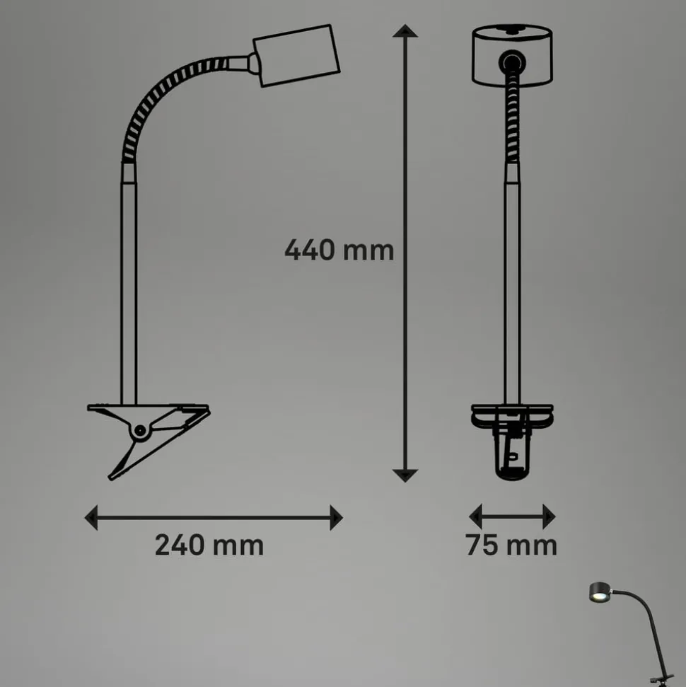 Oppladbar klemmelampe Tari, svart, CCT, berøringsdimmer, USB