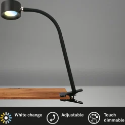 Oppladbar klemmelampe Tari, svart, CCT, berøringsdimmer, USB