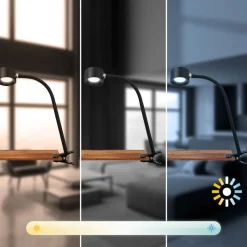 Oppladbar klemmelampe Tari, svart, CCT, berøringsdimmer, USB