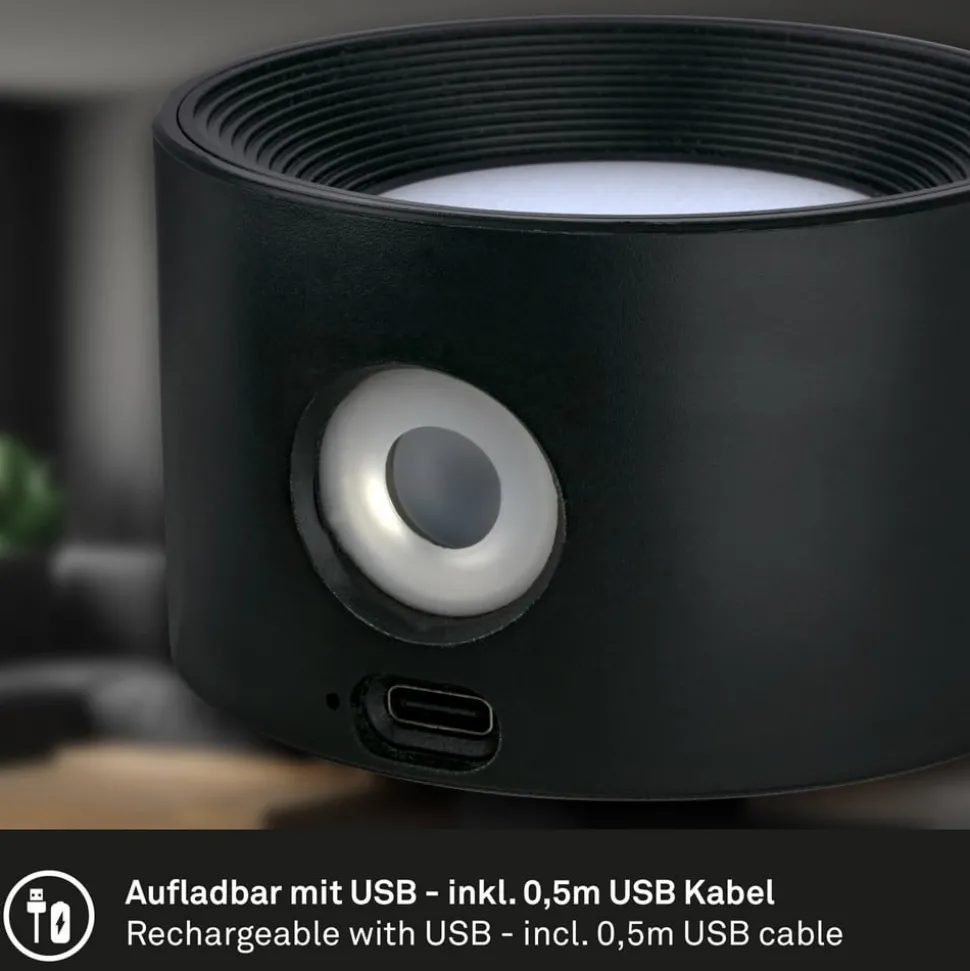 Oppladbar klemmelampe Tari, svart, CCT, berøringsdimmer, USB