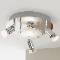 Orna LED-taklampe, rondel, fire lamper, krom