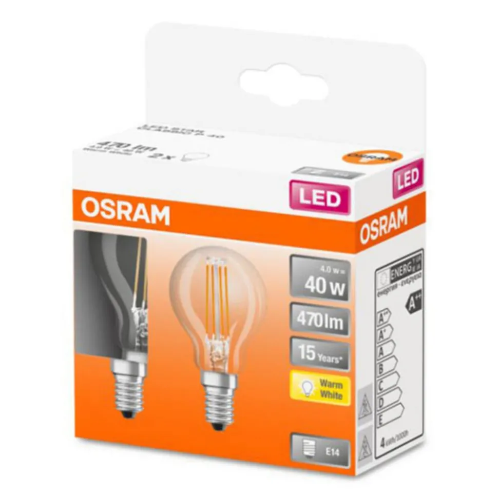 OSRAM Classic P LED-pære E14 4 W 2 700 K klar 2-er