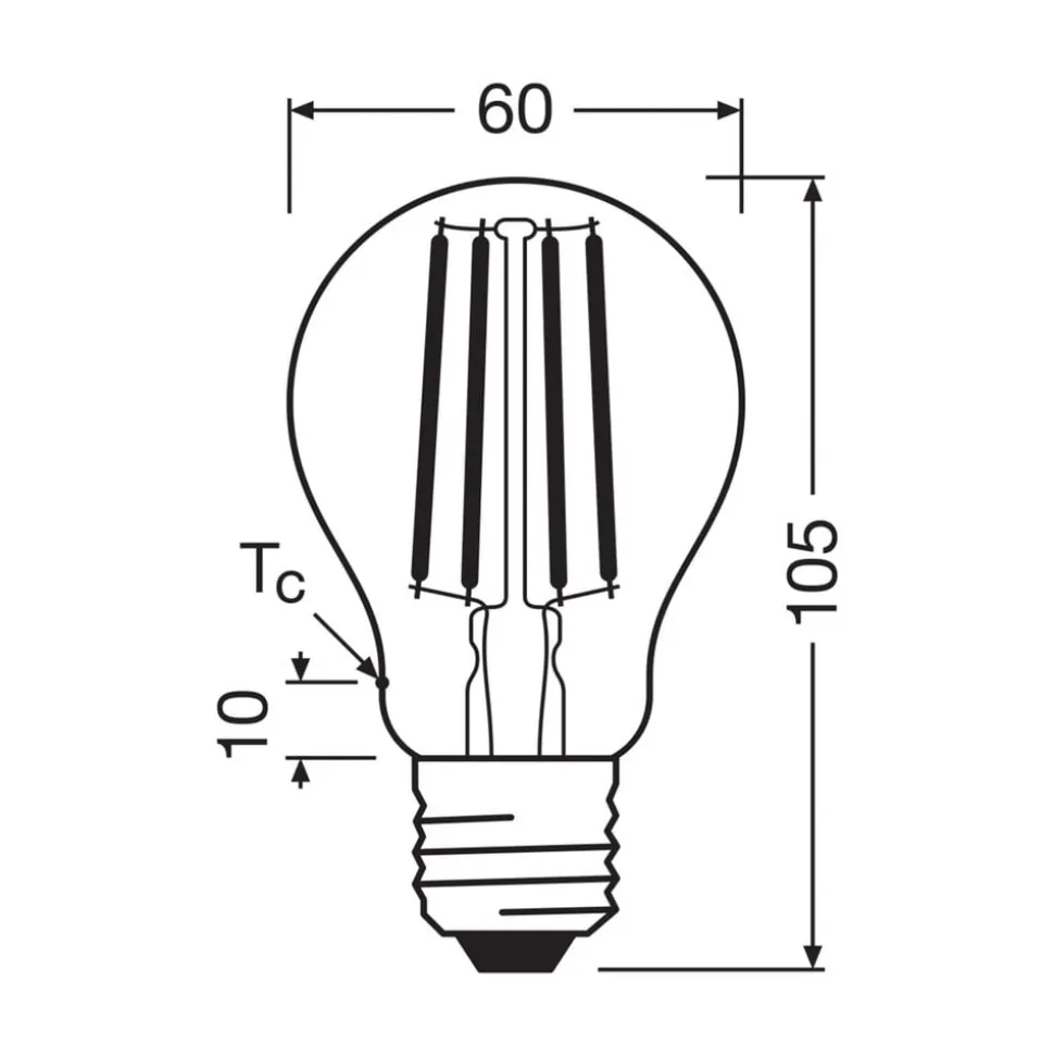 OSRAM LED tradisjonell glødepære E27 7,2W filament 2 700K 1521lm 2-pk
