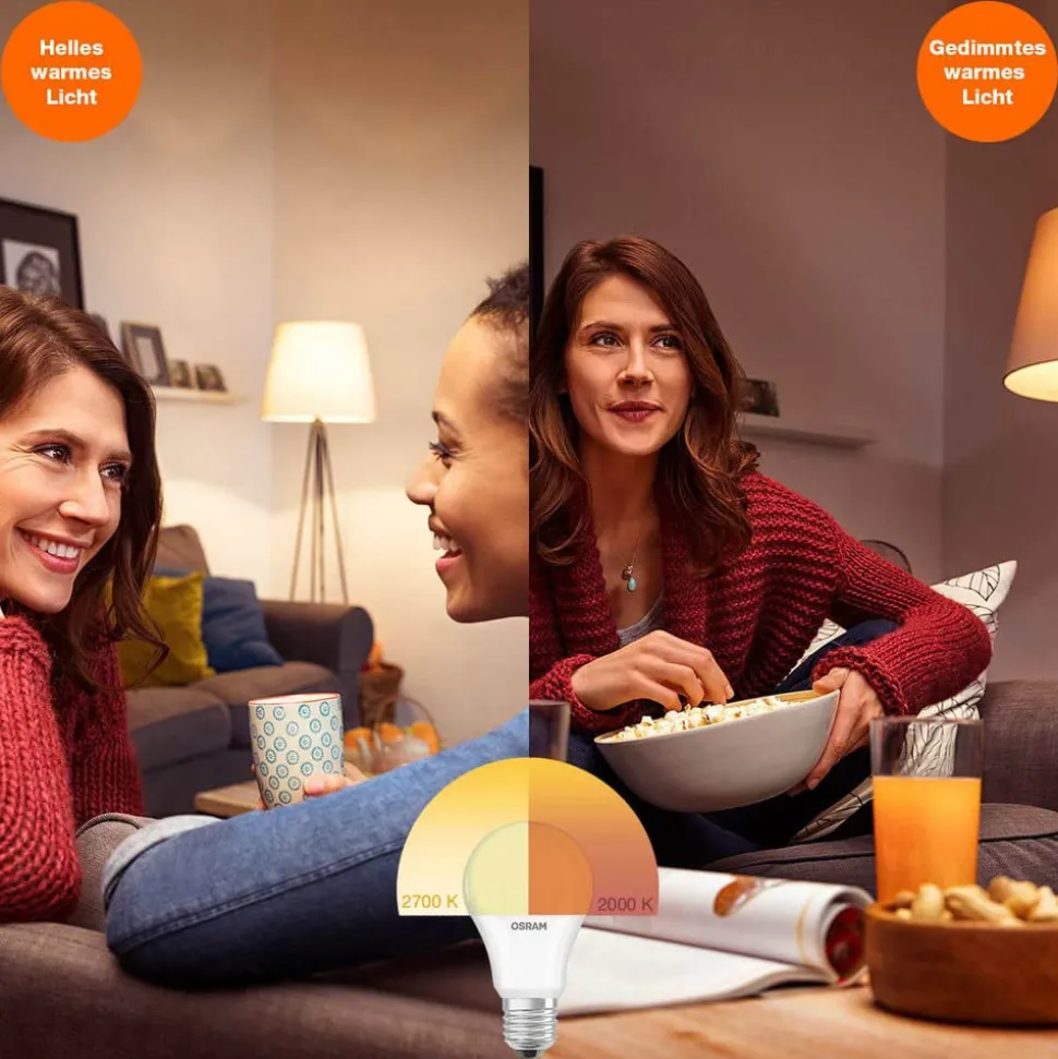 OSRAM LED-pære E27 7W varmhvit GLOWdim klar