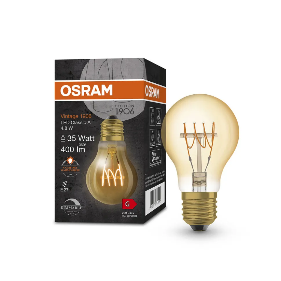 OSRAM Vintage 1906 Classic A LED E27 4,8W gull dim