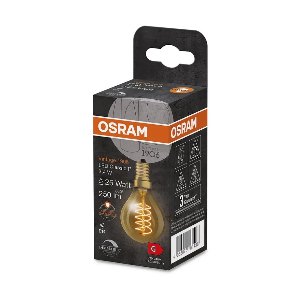 OSRAM Vintage 1906 LED-dråpe E14 3,4W gull dim