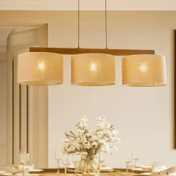 Pendellampe Juta, 3 lyskilder, bjelkeform