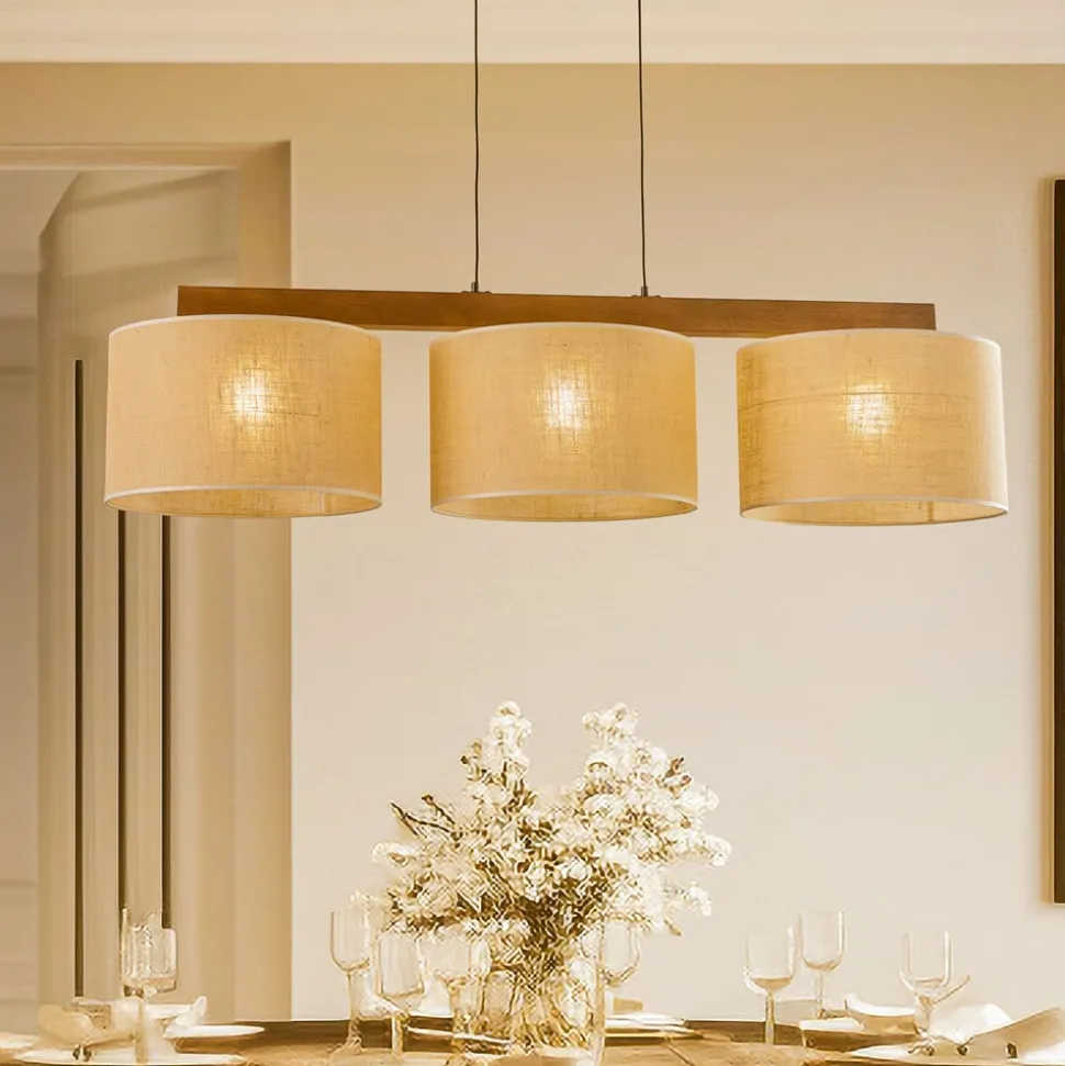 Pendellampe Juta, 3 lyskilder, bjelkeform