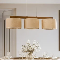 Pendellampe Juta, 3 lyskilder, bjelkeform