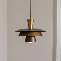 Pendellampe Plato, titanfarvet/gullfarvet, Ø 34 cm, stål