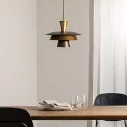 Pendellampe Plato, titanfarvet/gullfarvet, Ø 34 cm, stål