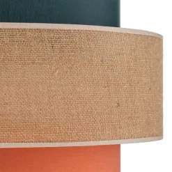 Pendellampe Trio, juteskjerm, petrol/naturbrun/oransje Ø 50cm